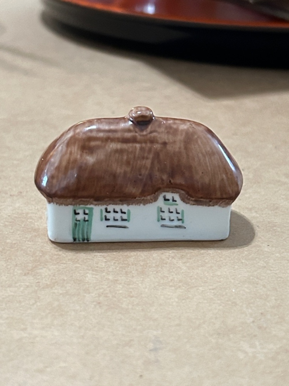 Dresden Hand-Painted Ceramic Cottage Figurine - Brown Roof, White Walls